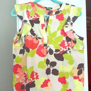 Fluorescent ruffle shoulder top